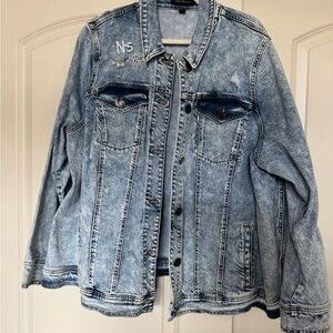 Lane Bryant stonewashed distressed Denim Blue Women's Jacket
